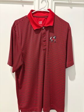 Men's Red & Black Striped Polo with Georgia Bulldog Chest Logo